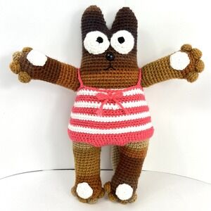 Amigurumi Cat Dog Crochet Plush Toy Handmade 12" Brown Striped Stuffed Bingo